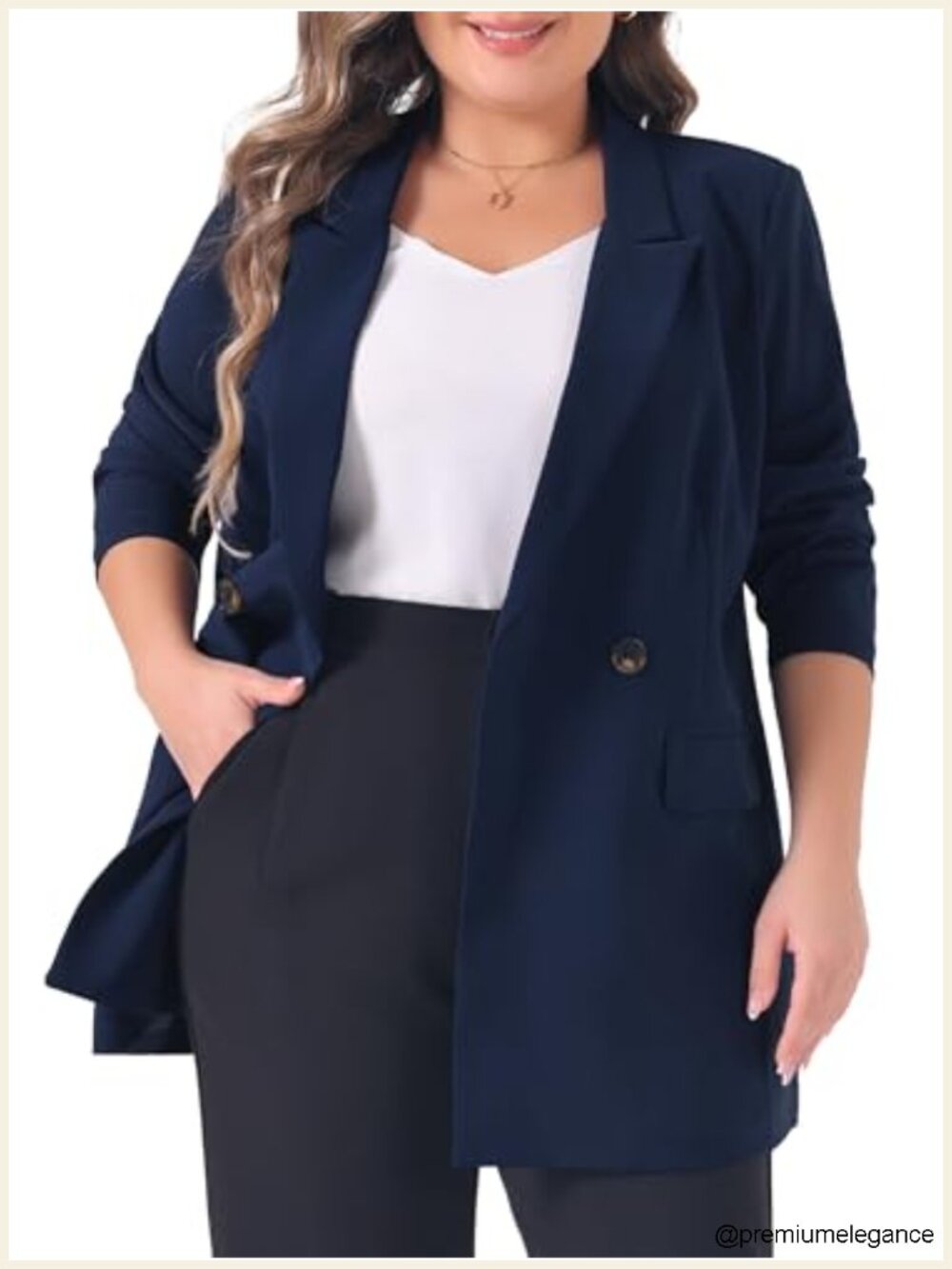 Plus Size Women's Long Blazer with Pockets Office Work Jacket